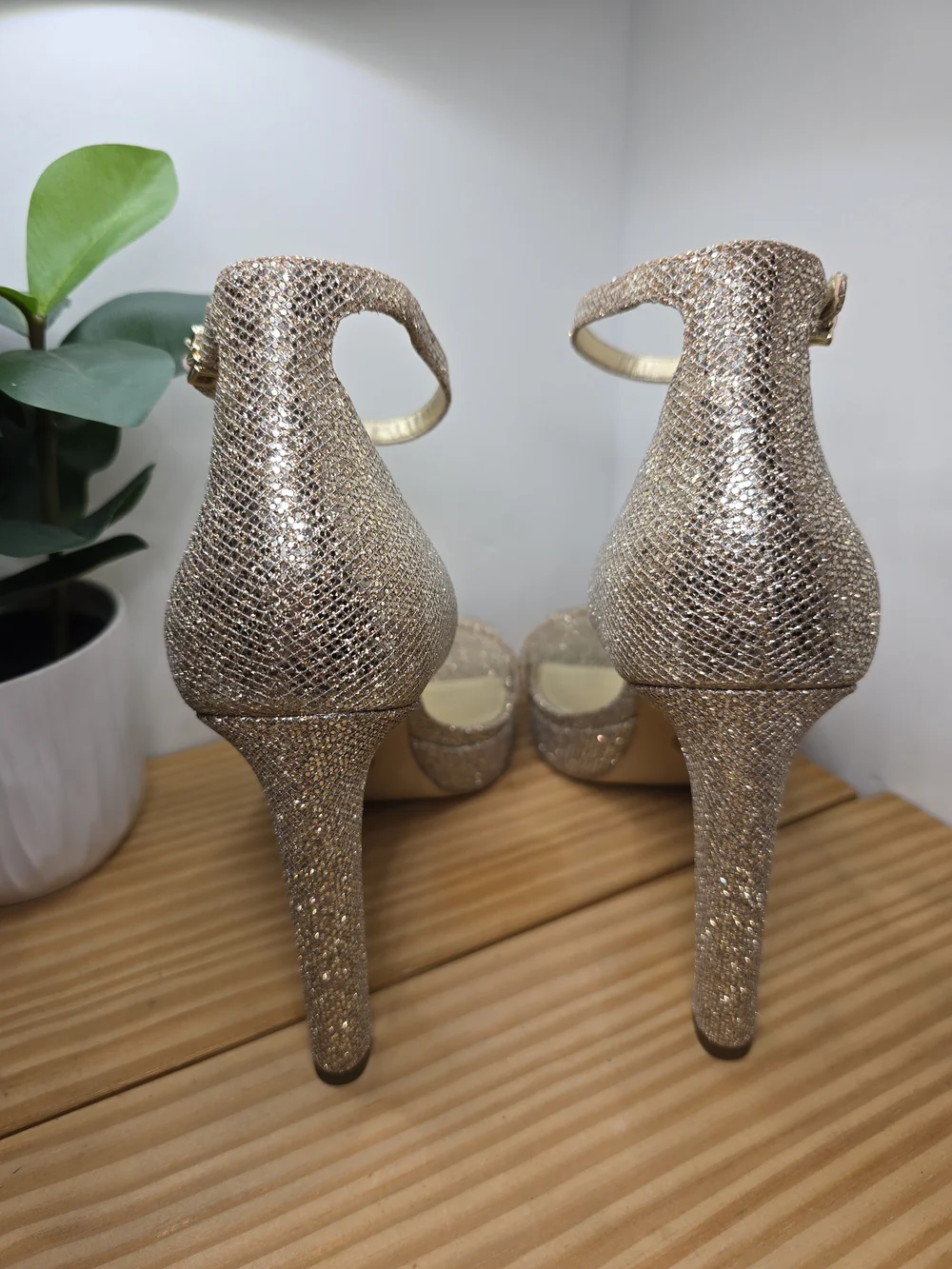Michael Kors Margot Gold Glitter Ankle-Strap Platform Heels 9.5M